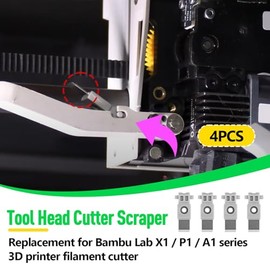 4 piezas de cabezas de herramienta de acero, cuchillas raspadoras, reemplazo para Bambu Lab X1/P1/A1 Serie de impresoras 3D Cortadores de filamento de
