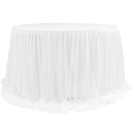 CVL 1 Pc, Chiffon Tulle Table Skirt Extra Long 57" x 14Ft - White for Wedding, Birthday, Banquet, Tea Party, and Event Décor