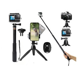 35" Extendable Selfie Stick for Action Camera,Selfie Stick for Insta 360/Gopro Hero,Tripod for iPhone&Camera (Mini Tripod 、Wireless Remote for Cell Phone、1/4 Screw for Camera)