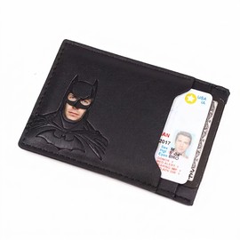 Leather ID Wallet for Men – Slim Card Holder with Superhero Face Cutout for Everyday Carry