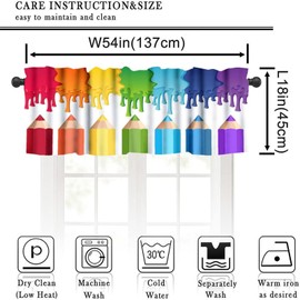 HZOHNAGO Crayon Window Valance Curtains Colorful Rainbow Pigment Pencil Pattern for Kids Room Decoration Short Curtain for Kitchen Living Room Bathroom Windows W54xL18in