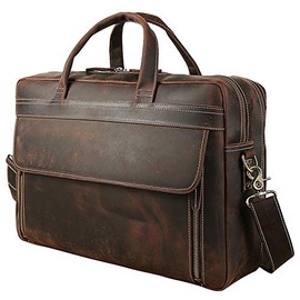 TIDING Vintage Leather Briefcase 17 Inch Laptop Case Business Travel Messenger Shoulder Bag For Men(Updated Version)