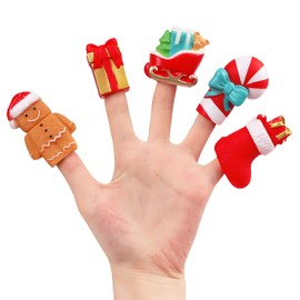 CCINEE 5pcs Christmas Finger Puppets for Toddlers, Christmas Character Toy Xmas Gifts Box Gingerbread Puppets Figures Bath Toys for Stocking Stuffers Holiday Party Favors