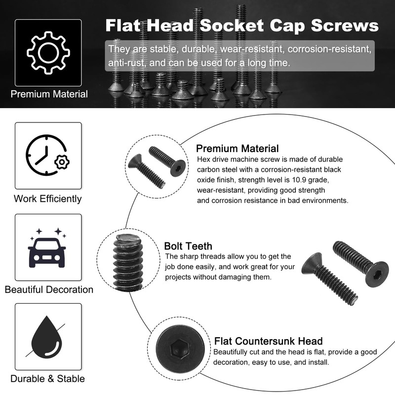 PATIKIL #6-32 x 5/8" Flat Head Socket Cap Screws 10