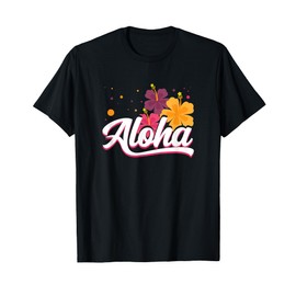 Aloha Hawaiian Islands Hawaii Surf Hibiscus Flower Surfer T-Shirt, black