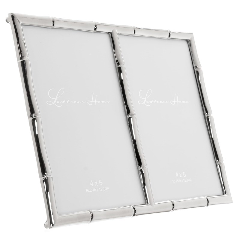 Lawrence Frames 4x6 Double Silver Metal Picture Frame with Bamboo