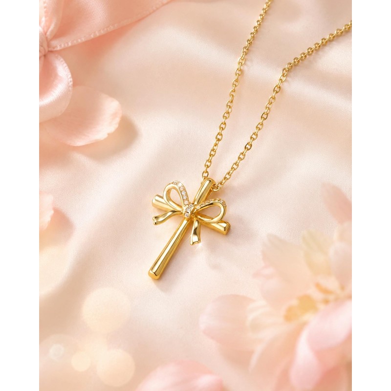 Shonyin Christian Cross Bow Necklace for Girls, Confirmation Gift for
