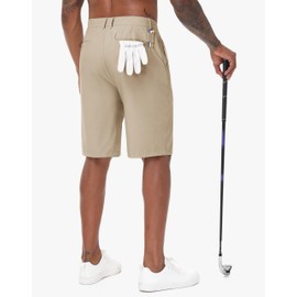 JWM Men's 11" Golf Shorts - Stretch Lightweight Hybrid Casual Dress Work Long Short with Zipper Pocket Flat Front Quick Dry Khaki