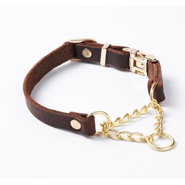 Piirmo Upgrade Martingale Leather Dog Collar, Limited Cinch Training Collar with Heavy Duty Quick Release Buckle, Adjustable Training No Slip Dog Collar with Rustproof Brass Chain, for Small Dogs