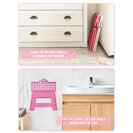 Dyforce Folding Step Stool 9 Inch, Kids Step Stool, Heavy Duty Step Stools for Adults, Compact Foot Stools, Light-Weight Toddler Step Stools for Kitchen, Bathroom, Holds Up to 300 lbs (Pink)