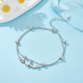 DAYLINLOVE Butterfly Bracelet Sterling Silver Moonstone Multilayer Butterfly Bracelet Jewellery Gifts for Women, Sterling Silver