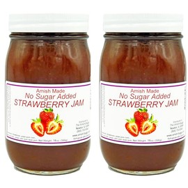 Amish Strawberry Jam - No Sugar Added - Two 16 Oz Jars Made by Arndts Fudgery