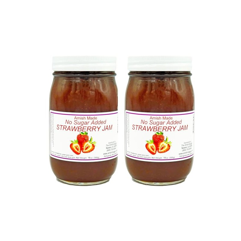 Amish Strawberry Jam - No Sugar Added - Two 16