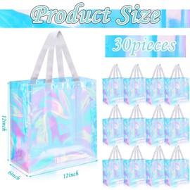 Eccliy 30 Pack 12x12x6 Inch Clear Tote Bag Stadium Approved Bulk Plastic Tote Gift Bag with Handle for Gym Sports Beach (Holographic)