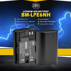 BM Premium 3 Pack of LP-E6NH High Capacity Batteries for Canon EOS R, EOS R5, EOS R6, EOS R6 II, EOS R7, EOS 90D, EOS 60D, EOS 70D EOS 80D EOS 5D IV, EOS 6D, EOS 6D II, EOS 7D, EOS 7D Mark II Cameras