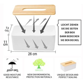 Cosmetic Tissues Box Made of Wood, 26 x 13 x 11 cm Tissue Dispenser, Practical Tissue Box, Rectangular Tissue Box for Standard