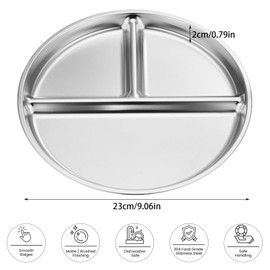 ZYEKIU Pack of 2 Stainless Steel Baby Plates, Portion Control, Children's Plate with Dividers, 23 cm, Children's Tableware, Stainless Steel, Non-Slip for Camping, Picnic, Home, School, Cafeteria
