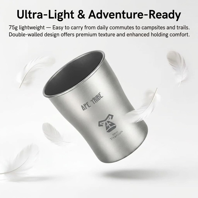 Titanium Water Cup 600ml, Ultralight Coffee Mug for Camping, Raw
