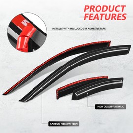 DNA MOTORING Set of 2 Tape-On Window Visor Deflector Rain/Sun Guard Compatible with Chrysler Sebring Sedan 2007-2010, 200 Sedan 2011-2014, Carbon Fiber Pattern Styling, WVS-T2-0109-CF