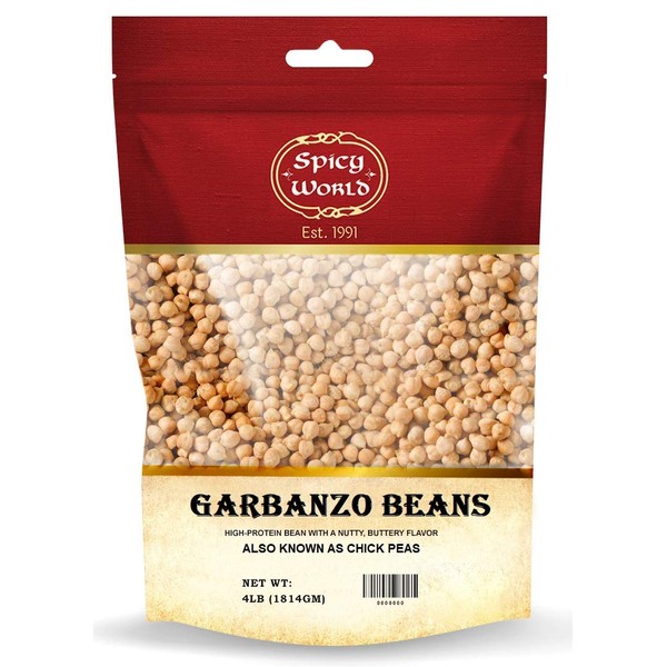 Garbanzo Beans - Chickpeas Dried 4 LB Bag - All Natural, Sproutable, Perfect for Hummus - by Spicy World