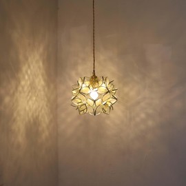 Bieye L10967 Flower Petals Tiffany Style Stained Glass Ceiling Pendant Light for Home Decor (Clear, 8" Rose Lily)