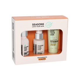 Seasons love your skin kit facial 3 Pasos  limpiador Menta  gel vitamina C  bloqueador solar manzana verde                                            