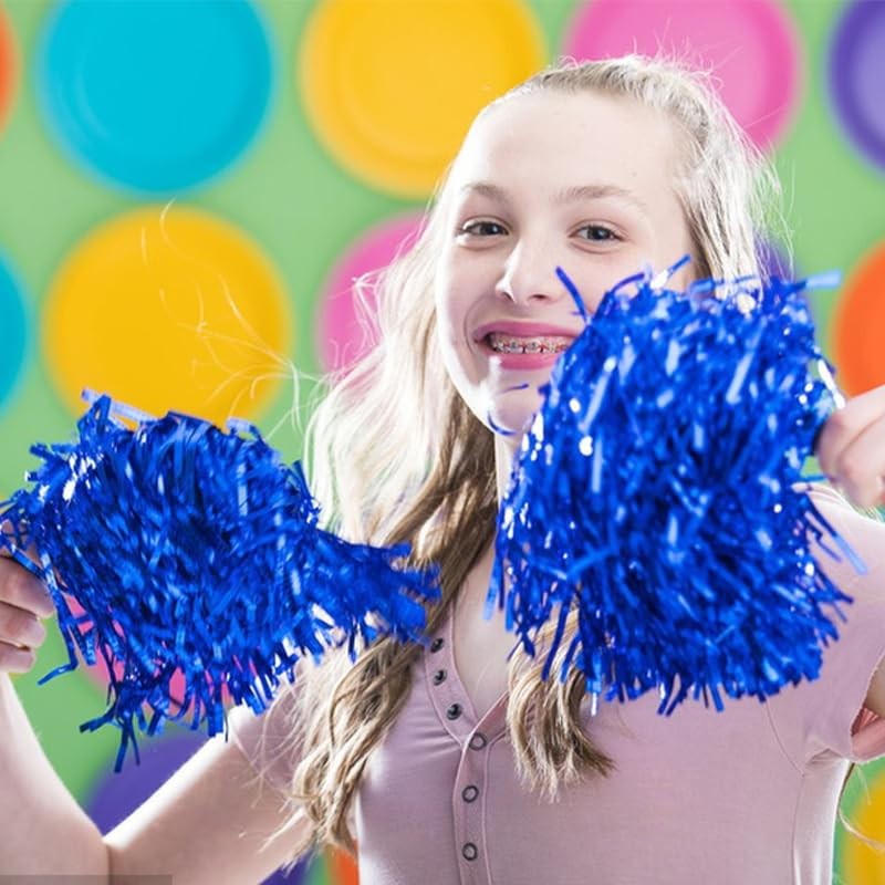 Lovecheer 12PCS Blue Pom Poms Cheerleading Fluffy Metallic Cheer Pom