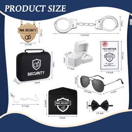 Mepase 9 Pcs Ring Wedding Security Set Include Ring Bearer Box Security Acoustic Earpiece Toy Briefcase Ring Bearer Sunglasses Mission Card Envelope Necklace Bow Tie Toy Handcuffs with Key for Teens