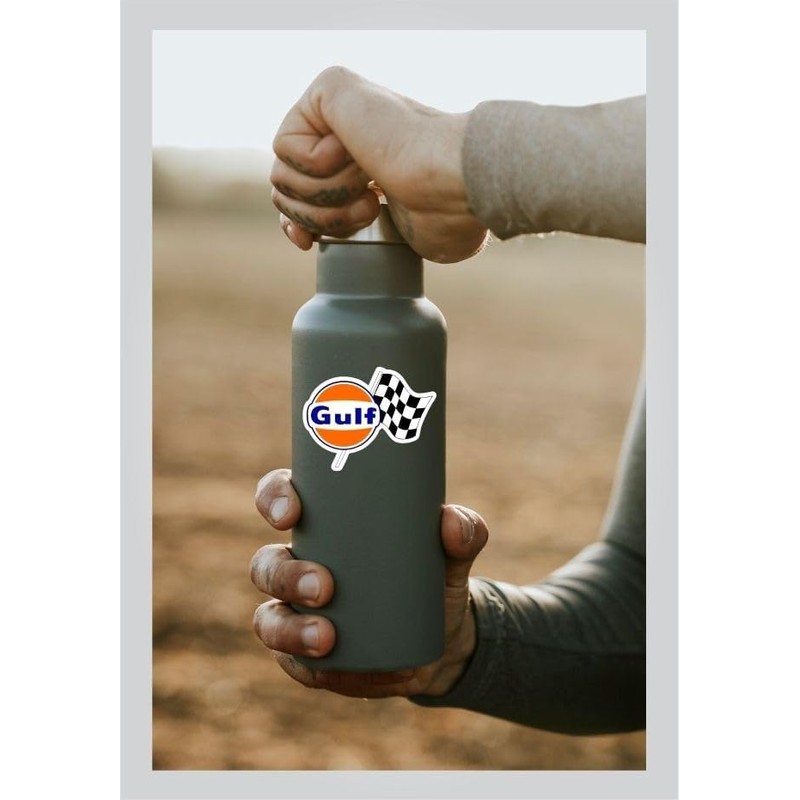 Gulf Racing Checkered Decal Vinyl Bumper Sticker 5"
