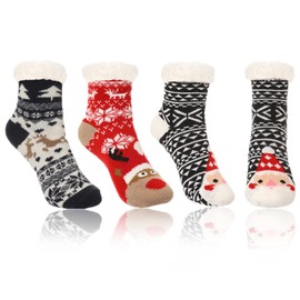 Vihir Children's Thick Socks for Girls and Boys Winter Socks Cuddly Socks House Socks Thermal Socks Christmas Socks for Children Warm Fluffy 3 Pairs, Christmas