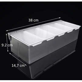 Ingredient Container Stainless Steel Side Container 5 Compartments with Transparent Plastic Lid and Removable Containers Bar Accessories