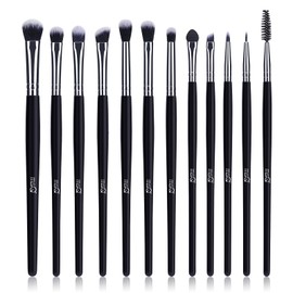 MSQ Makeup Brushes, Set of 12 Eye Shadow Brushes, Popular Cosmetic Brushes, Makeup Brushes for Daily Use, Portable and Convenient, with Soft Synthetic Hair and Real Long Wooden Handle for Eye Shadow