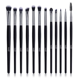 MSQ Makeup Brushes, Set of 12 Eye Shadow Brushes, Popular Cosmetic Brushes, Makeup Brushes for Daily Use, Portable and Convenient, with Soft Synthetic Hair and Real Long Wooden Handle for Eye Shadow