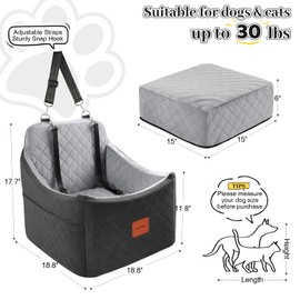INDYBUD Dog Car Seat for Small Medium Dogs,Detachable Washable Dog Booster Seat Under 35lbs, Pet Car Seat Travel Bed with Storage Pockets and Safety Belt (Black/Grey, Medium)