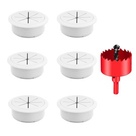 DuDuZui 6PCS Desk Grommet, Desk Cable Grommet 60mm Flexible Desk Cable Hole Covers Organize Office and Home Table Cable, with Hole Saw (60mm, White)