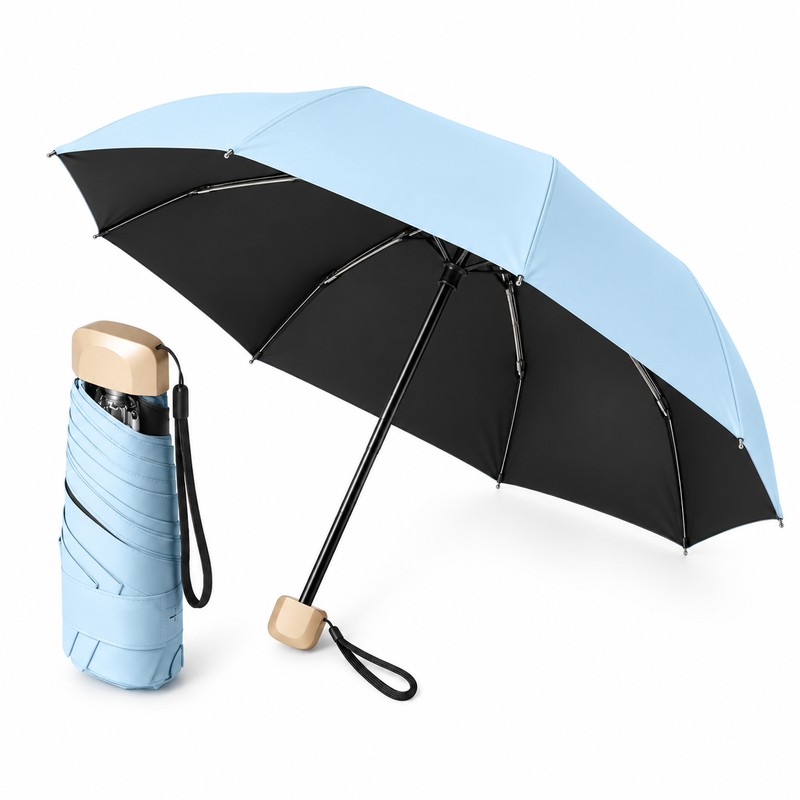 Mini 5-Fold Pocket Umbrella, Compact UV Protection Sun & Rain