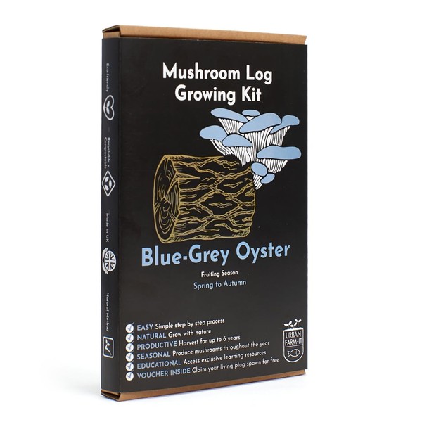 Blue/Grey Oyster Mushroom Log Growing Kit – Comprehensive, Long-Term Yield, All-Inclusive Cultivation Essentials with Pre-Inoculated Plugs – Perfect for Gardeners, Eco-Friendly & Educational