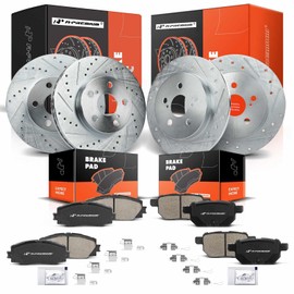 A-Premium 12Pcs Front and Rear Drilled and Slotted Disc Brake Rotors + Ceramic Pads Kit Compatible with Select Toyota & Lexus Models - Prius 2012, Prius Plug-In 2012-2015, CT200h 2011-2017