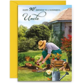 Uncle 90th Gardener Birthday Card - Gardening/Allotment - Medium Sized Card (A5 Size -148mm x 210mm) with Envelope