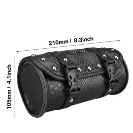 Motorcycle Tool Bag, Universal PU Leather Motorcycle Fork Bag Saddlebag Handlebar Bag Waterproof for Motorcycle Front Forks Sissy Bar Storage Bag with 2 Straps - Size: B-Black (21x11cm)