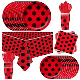 81Pcs Ladybug Party Tableware Set Ladybug Birthday Party Supplies,Paper Plates,Napkins,Cup,knives,Spoons and Forks