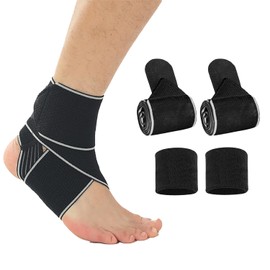 4 PCS Tobillera para Esguince Ortopédica, Soporte de Tobillo Súper Elástico Transpirable, Tobillera Deportiva de Compresión Ajustable, Tobillo Rehabilitación para Hombre y Mujer, Fitness, Correr(Negro)