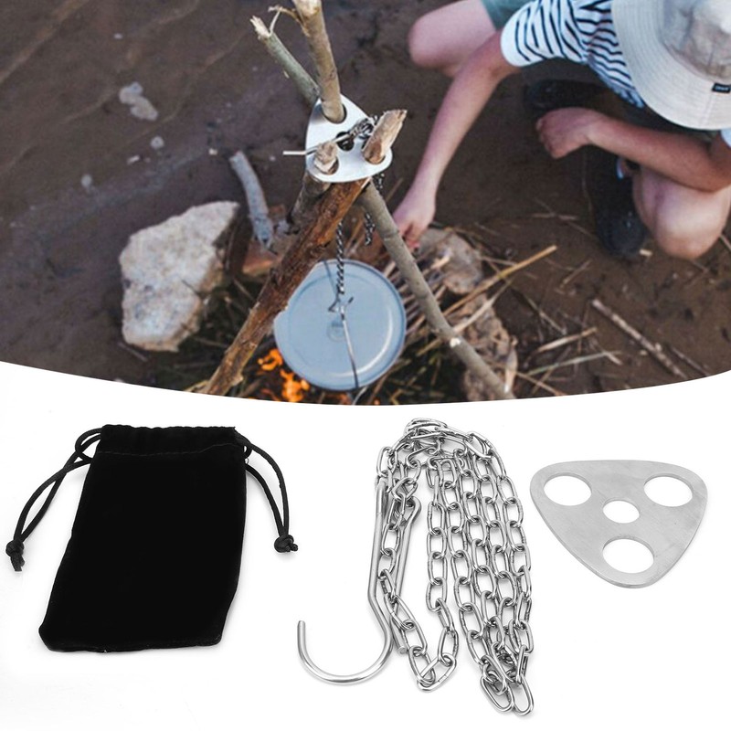 Tripod Pot Holder Stainless Steel Chain Portable for Outdoor Camping