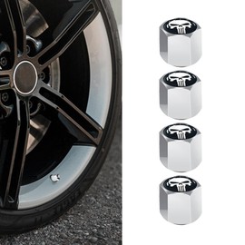 Skull Car Wheel Tire Valve Stem Caps, Airtight Dust Proof Covers with O Rubber Ring, Universal Skull Valve Stem Caps for Cars, SUVs, Bike, Trucks and Motorcycles, Tire Caps 4 Pack (Sliver White)