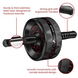 Premium Ab Roller Exercise Wheel. Extra Thick Non-Slip Knee Mat, Abdominal Exercise Equipment Workout Trainer Machine for Men Women Abs Core Rollout Body Fitness Muscle Strength Training Home Gym