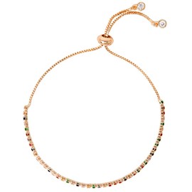 by you Women Fashion Cubic Zirconia Charm Tennis Adjustable Pull String Bracelet Gold Silver Color (Multi Stones 2mm - Rose Gold)