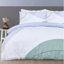 Sleepdown Oversize Geometric Panel Teal Blue Reversible Duvet Cover Quilt Pillow Cases Bedding Set Soft Easy Care - Single (135cm x 200cm)
