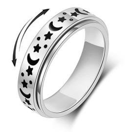 OreilleStar Anxiety Ring for Women Fidget Ring Anxiety Relief Items Spinner Rings for Anxiety Silver Moon Star Fidget Rings for Anxiety for Women Anxiety Band Ring