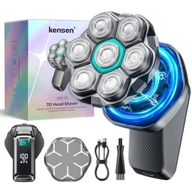 kensen Afeitadora Cabeza Hombre, Maquina Afeitar Hombre para Calvo, 7D Cabezales Maquina para Afeitar Cabeza en Seco y Húmedo con Pantalla LED, 100 mins Uso, IPX6 Impermeable, USB-C, 8100/8500RPM