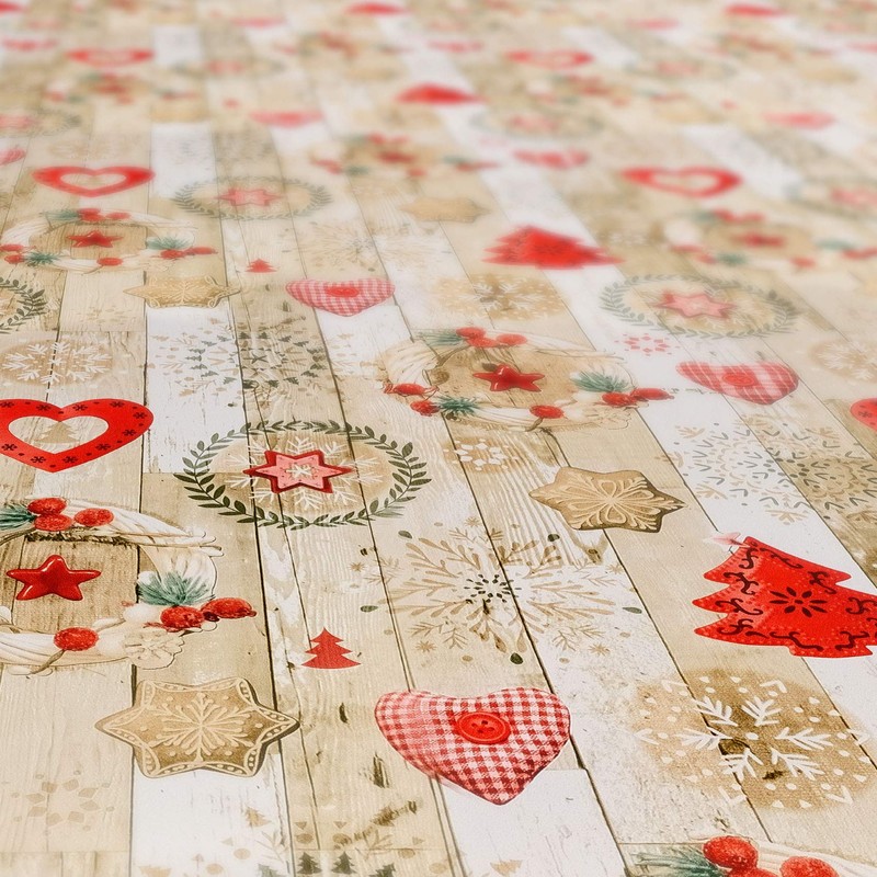 ANRO Christmas Tablecloth, Washable, Oilcloth, Red, Beige, 180 x 140